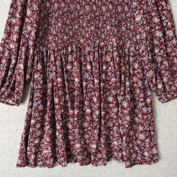 Old Navy Women Dress 2X Burgundy Floral Smocked Cottagecore Country Boho Prairie - Picture 9 of 15